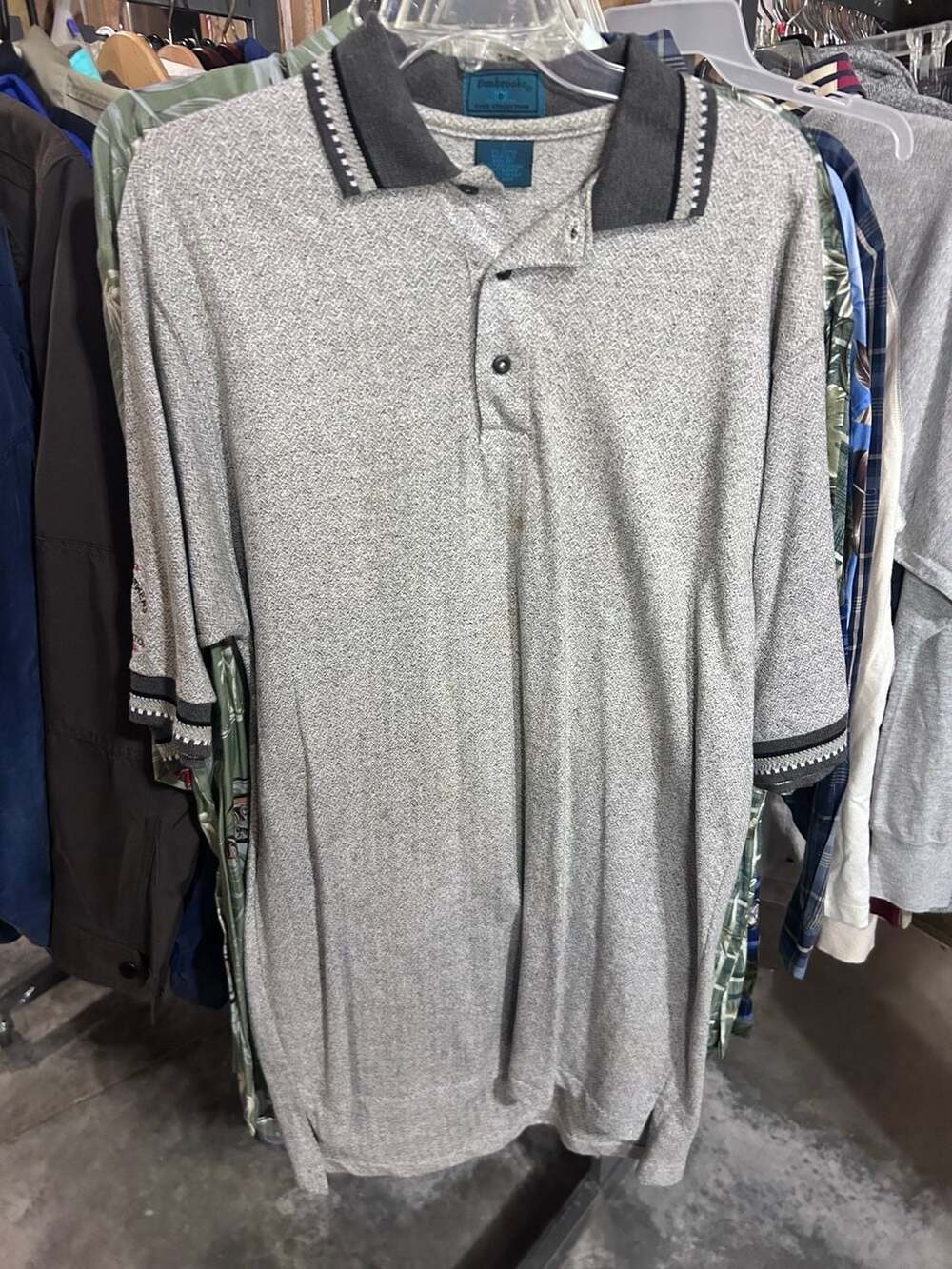 Vintage Dunbrooke Club Collection Grey Textured Polo Shirt Size L Made in USA